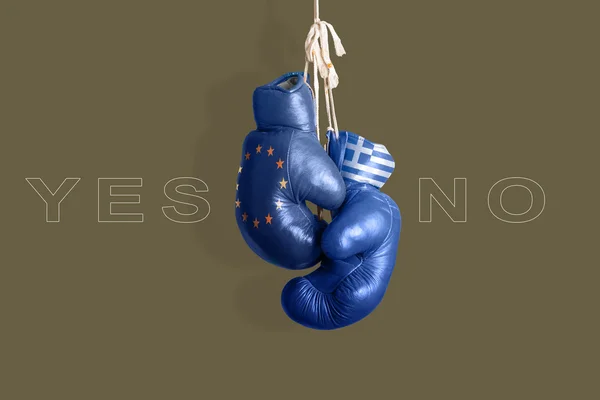 Boxing gloves as a symbol of Greece vs. the EU — Stock Photo, Image