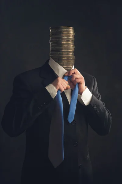 Symbol, Businessman with coins instead a head — Stock Photo, Image