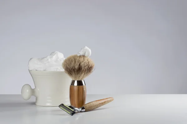 vintage Shaving Tools on white Table and bright Background