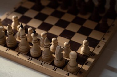 Satranç taşları güzel bir ışıkta tahtada