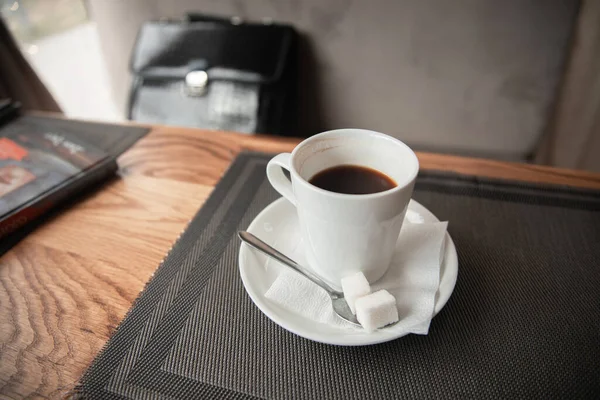 Чашка Кофе Столе Кафе — стоковое фото