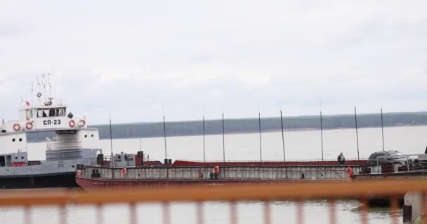 Buque Carga Atracado Muelle — Vídeo de stock