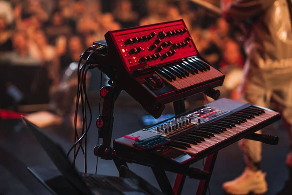 Gran Mezclador Música Primer Plano Escenario Durante Concierto — Foto de Stock