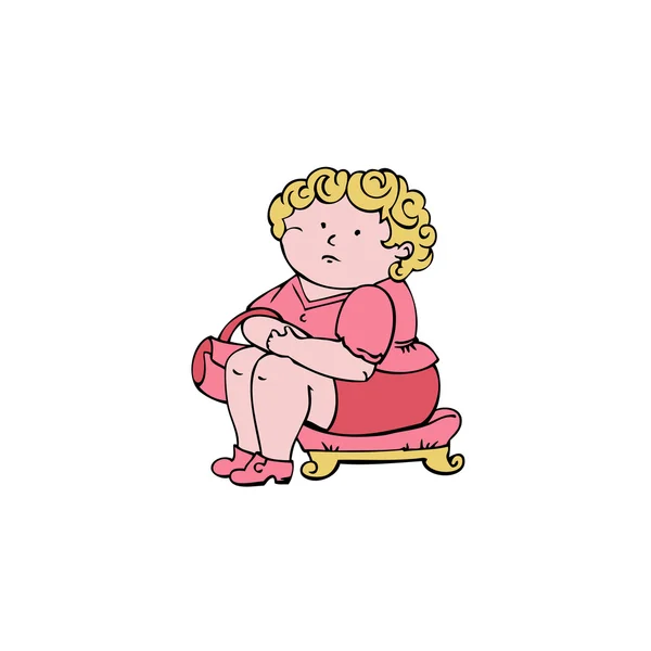 Vector illustration. Fat kid sitting on a stool — Stok Vektör