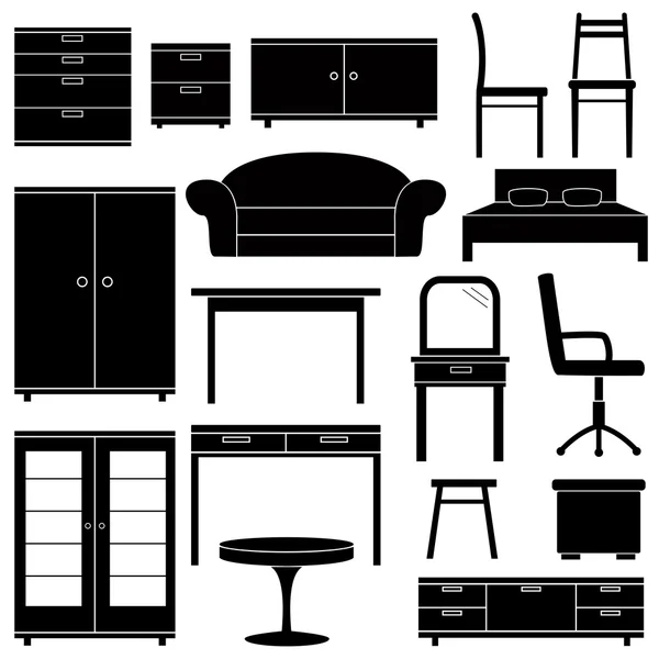 Conjunto de iconos de muebles, ilustración de vectores — Vector de stock