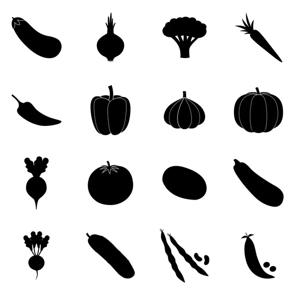 Ensemble d'icônes de légumes noirs, illustration vectorielle — Image vectorielle