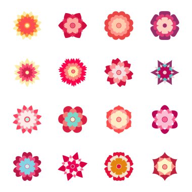 Renkli çiçek seti, vektör illüstrasyonu