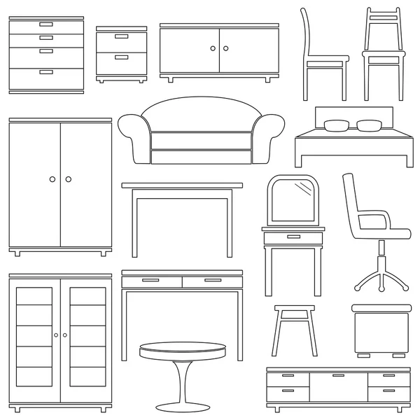 Conjunto de iconos de muebles, ilustración de vectores — Vector de stock