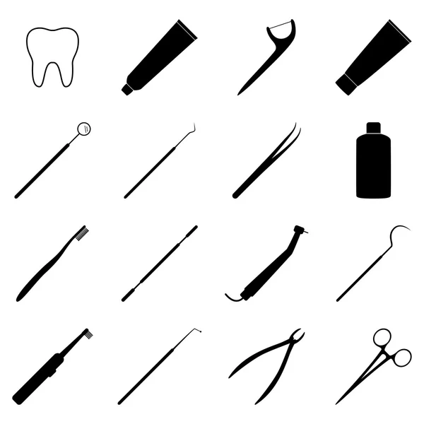 Conjunto de iconos dentales negros, ilustración vectorial — Archivo Imágenes Vectoriales