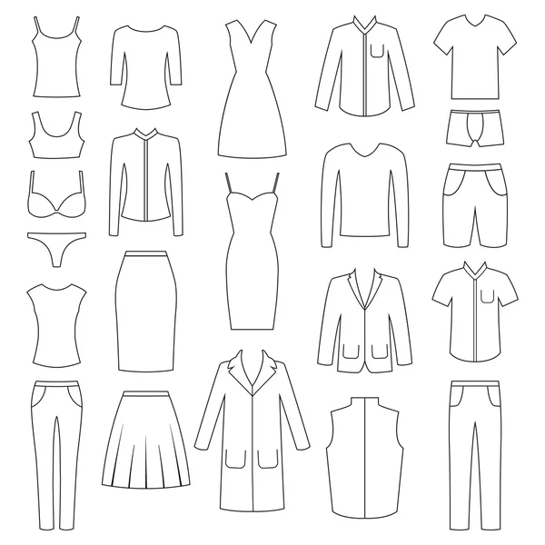 Set of woman and man clothes icons, vector illustration — Stock Vector