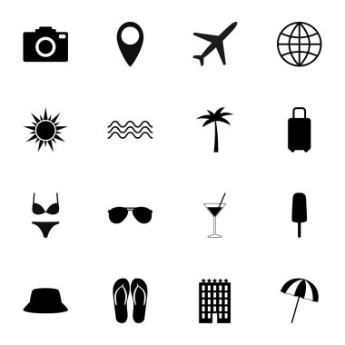 Siyah seyahat simgeler, vektör çizim set