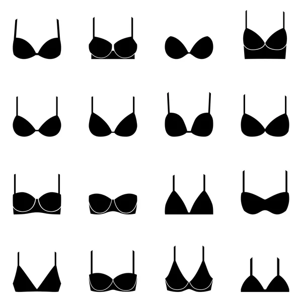 Ensemble d'icônes de soutien-gorge noir, illustration vectorielle — Image vectorielle