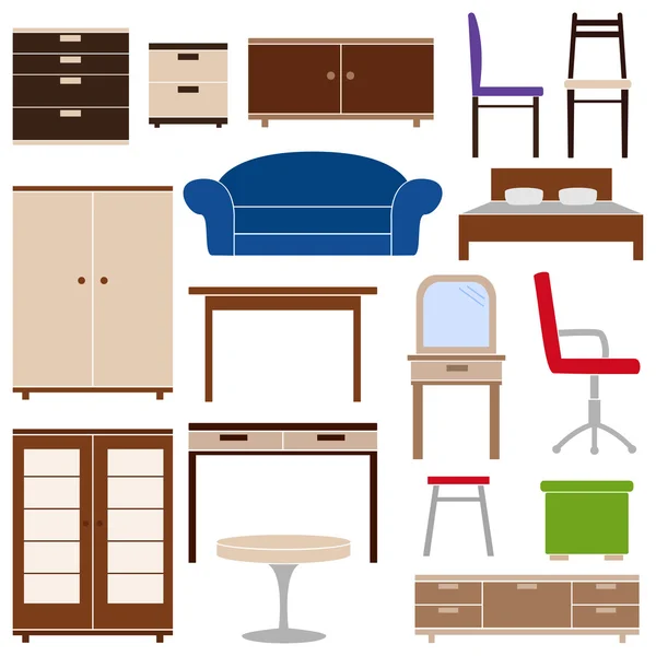 Conjunto de iconos de muebles, ilustración de vectores — Vector de stock