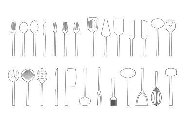 Çatal bıçak takımları ana hatları, vektör çizim ayarla