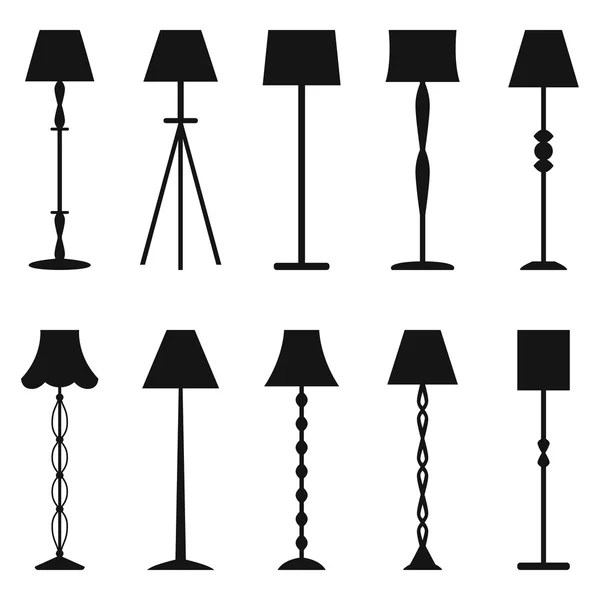 Conjunto de siluetas de lámpara de pie, ilustración vectorial — Vector de stock