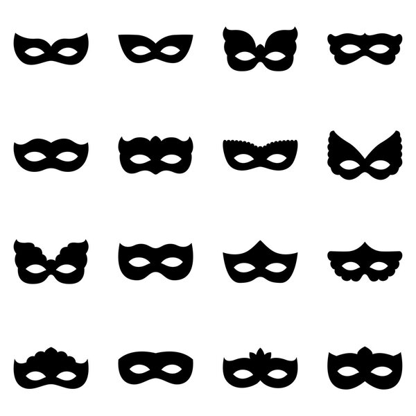 Набор силуэтов карнавальных масок, векторная иллюстрация

