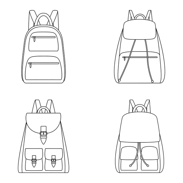 Conjunto de contornos de mochilas, ilustração vetorial —  Vetores de Stock