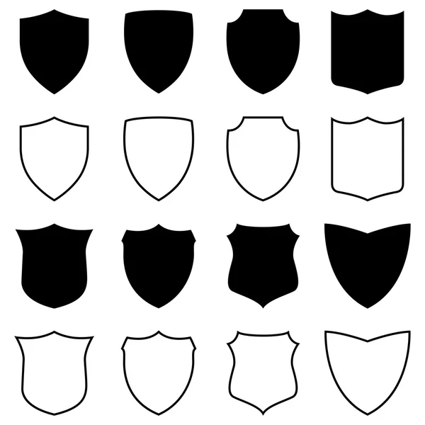 Conjunto de silhuetas e contornos de escudos, ilustração vetorial —  Vetores de Stock
