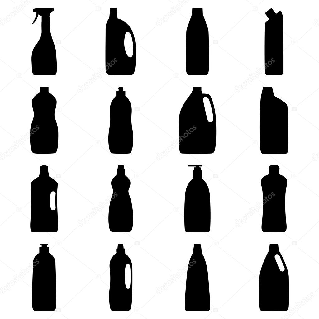 Set of bottle silhouettes of cleaning products