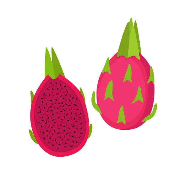 Κόκκινα Φρούτα Δράκων Ολόκληρα Φρούτα Και Μισά Διανυσματική Απεικόνιση — Διανυσματικό Αρχείο