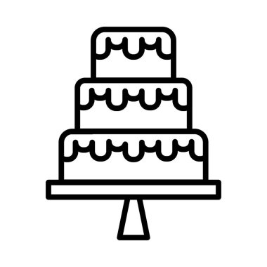 Beyaz arkaplanda düğün pastası simgesi, vektör illüstrasyonu