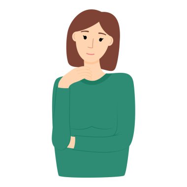 Beyaz arka planda düşünen kız, güzel bir kadının portresi, vektör çizimi.