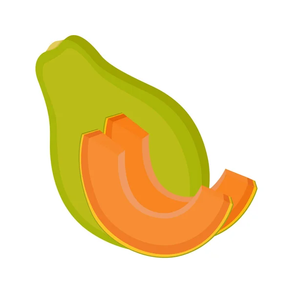 Papaya Whole Fruit Slices White Background Vector Illustration — Stockový vektor