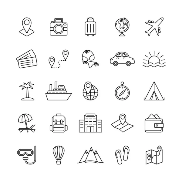 Conjunto Iconos Línea Viaje Sobre Fondo Blanco Ilustración Vectorial — Vector de stock