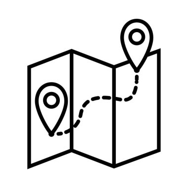Beyaz arkaplanda geçiş çizgisi simgesi olan harita, vektör illüstrasyonu