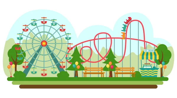 Parque Atracciones Estilo Plano Ilustración Vectorial — Archivo Imágenes Vectoriales