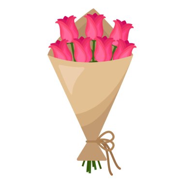 Kağıda sarılı pembe güller, vektör illüstrasyonu