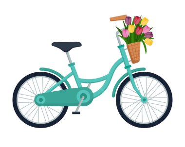 Lale dolu sepeti olan bisiklet, vektör illüstrasyonu