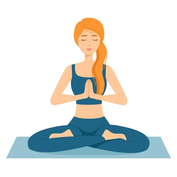 Meditating Woman Girl Lotus Position Practicing Yoga Vector Illustration — Stock Vector