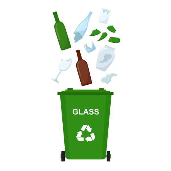 Kosz Śmieci Odpadami Szkła Śmieci Recyklingu Ilustracja Wektor — Wektor stockowy