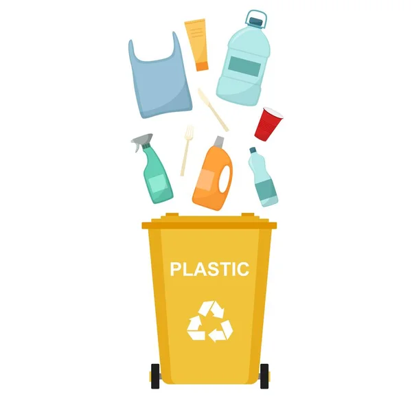 Kosz Śmieci Odpadów Tworzyw Sztucznych Śmieci Recyklingu Ilustracja Wektor — Wektor stockowy