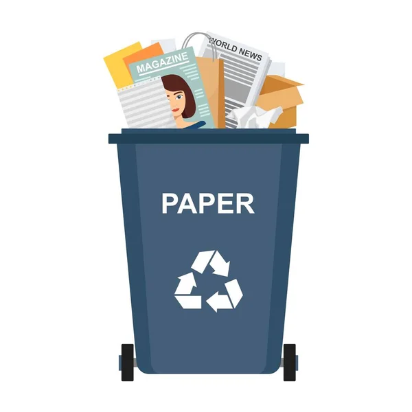 Garbage Bin Paper Waste Recycling Garbage Vector Illustration — Stock Vector