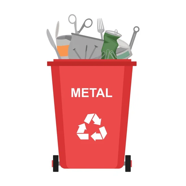 Kosz Śmieci Metalowymi Odpadami Śmieci Recyklingu Ilustracja Wektora — Wektor stockowy