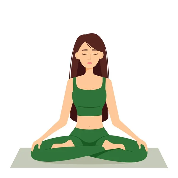 Mujer Meditante Chica Posición Loto Practicando Yoga Ilustración Vectorial — Vector de stock