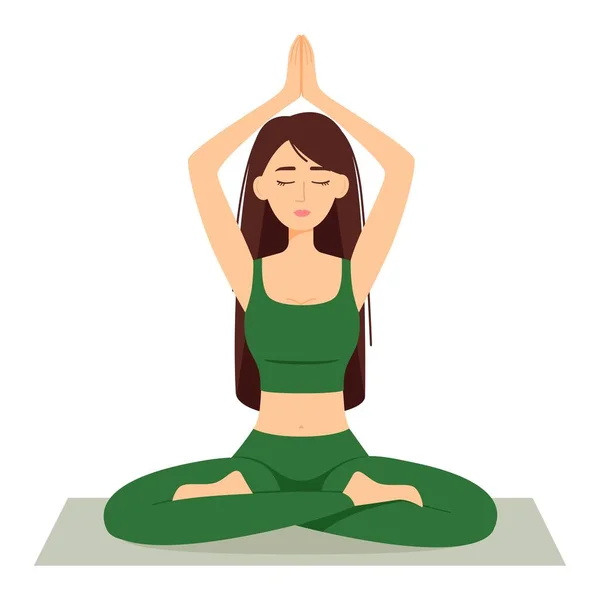 Mujer Meditante Chica Posición Loto Practicando Yoga Ilustración Vectorial — Vector de stock