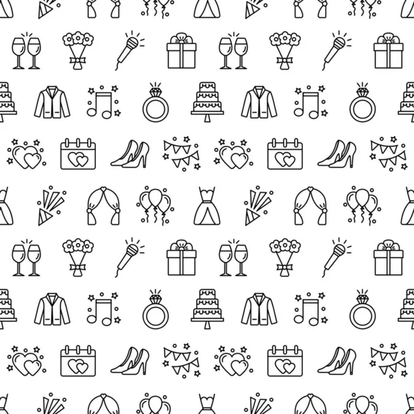 Nahtloses Muster Mit Hochzeitssymbolen Hochzeitshintergrund Vektorillustration — Stockvektor
