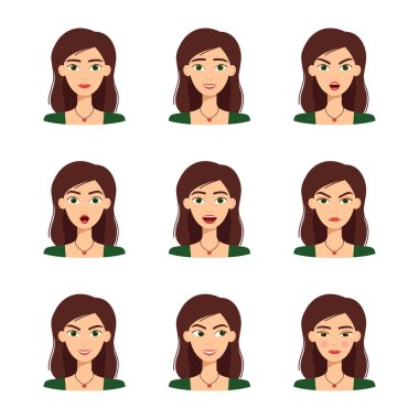 Güzel kız duyguları seti, vektör çizimi