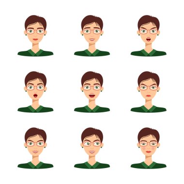 Güzel kız duyguları seti, vektör çizimi