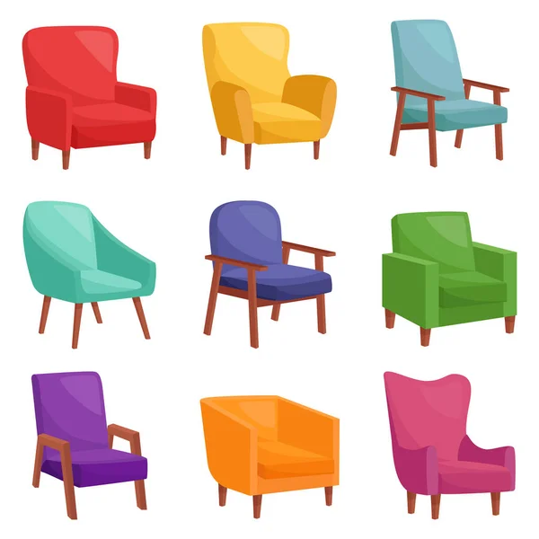 Set Comfortable Armchairs Vector Illustration — Stock Vector