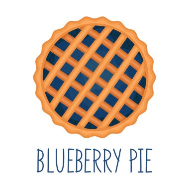 Beyaz arkaplanda yaban mersinli turta, üst görünüm, vektör illüstrasyonu