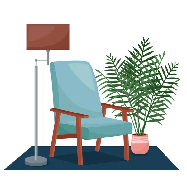 Salon Intérieur Fauteuil Lampadaire Plante Intérieur Illustration Vectorielle — Image vectorielle