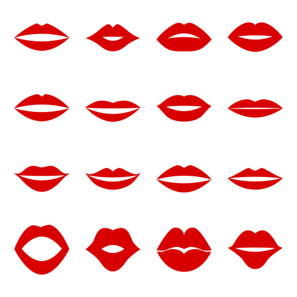 Набор красных губ, векторная иллюстрация
