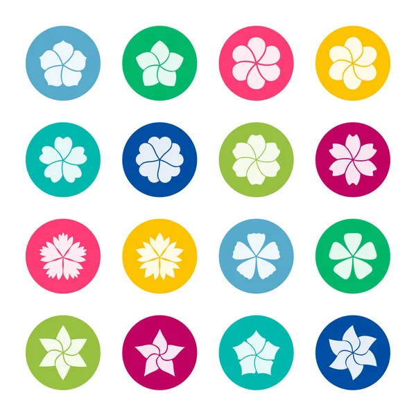 Набор цветочных иконок на цветном фоне, векторная иллюстрация — стоковый вектор