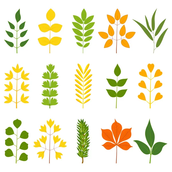 Reeks van kleurrijke bladeren, vectorillustratie — Stockvector