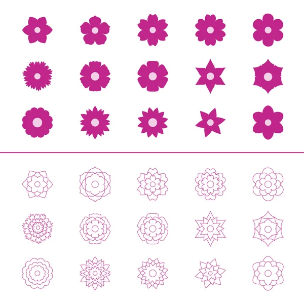 Conjunto de iconos de flores, ilustración vectorial — Archivo Imágenes Vectoriales