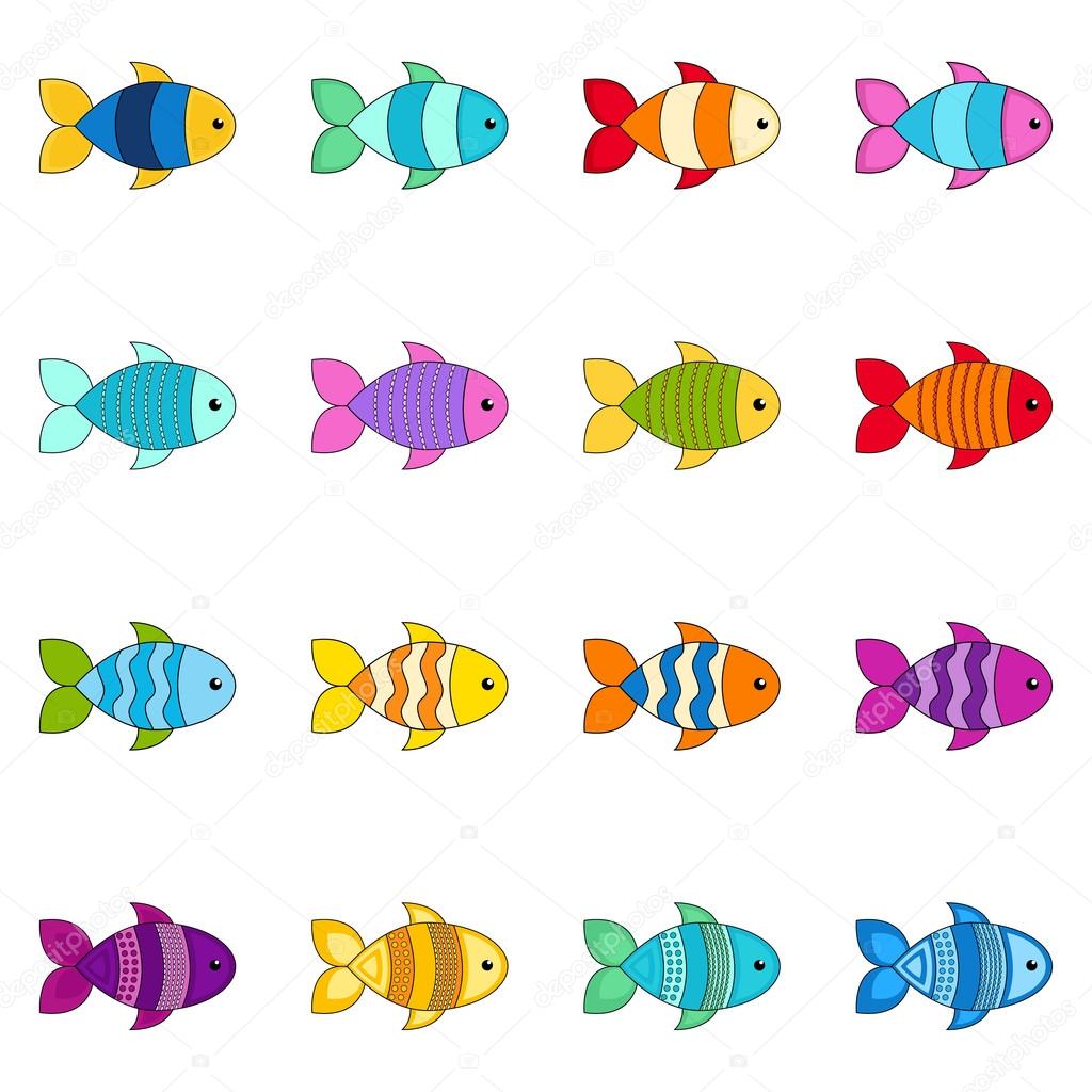 Set of cute fishes, vector illustration